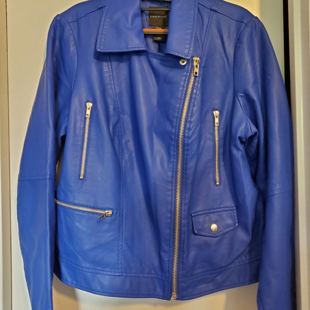 Blue Faux Leather Moto Jacket Spring Lane Bryant 14/16